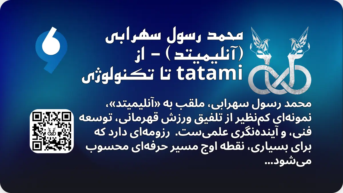 تصویر پیشنمایش مقاله ویرگول با عنوان 'محمد رسول سهرابی (آنلیمیتد) – از Tatami تا تکنولوژی'. شمایل یک کاراته کا و نماد کدنویسی
